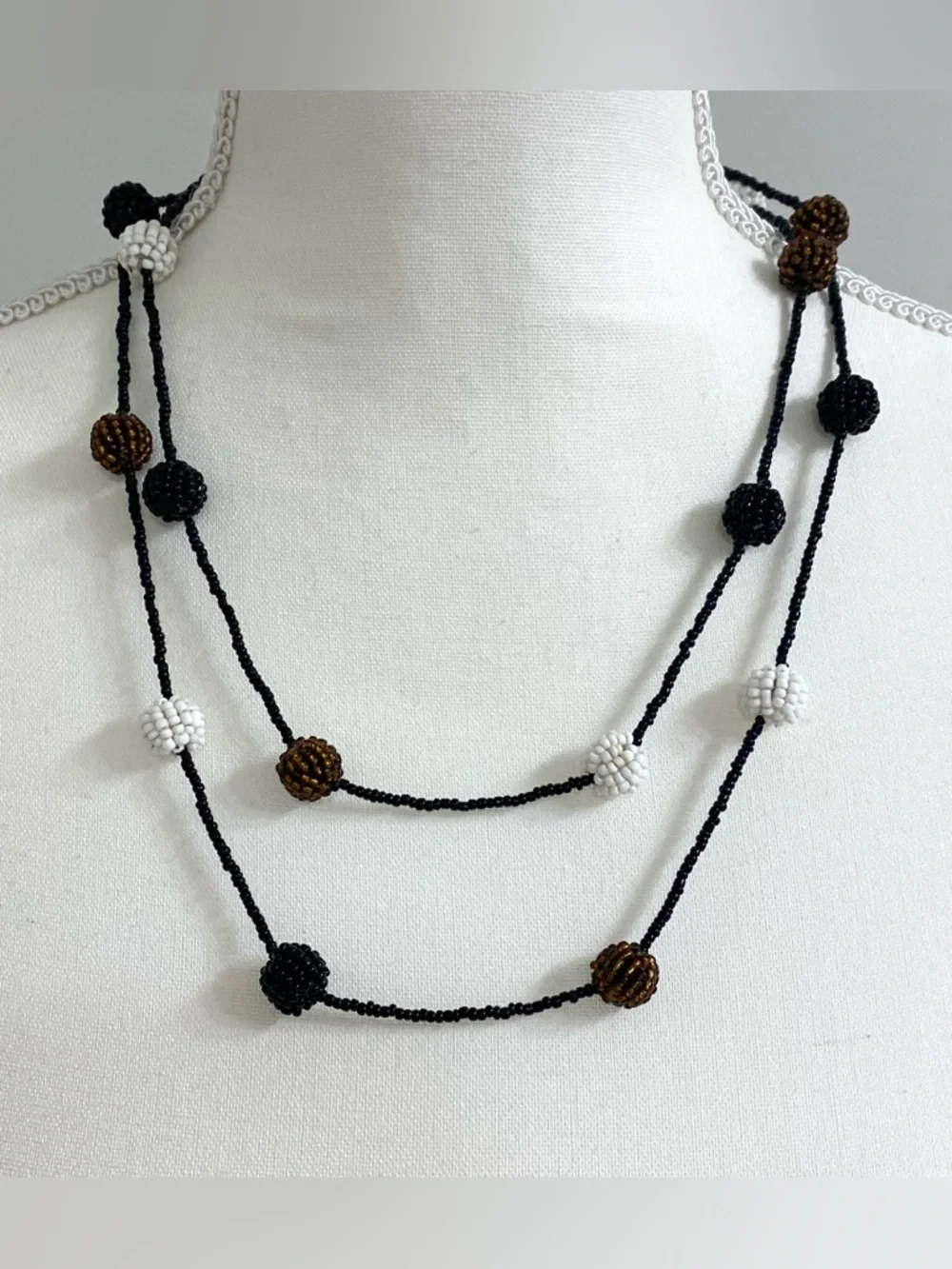Black White Brown Beaded Necklace Boho Eclectic Whimsigoth Fairy 90s Minimalism